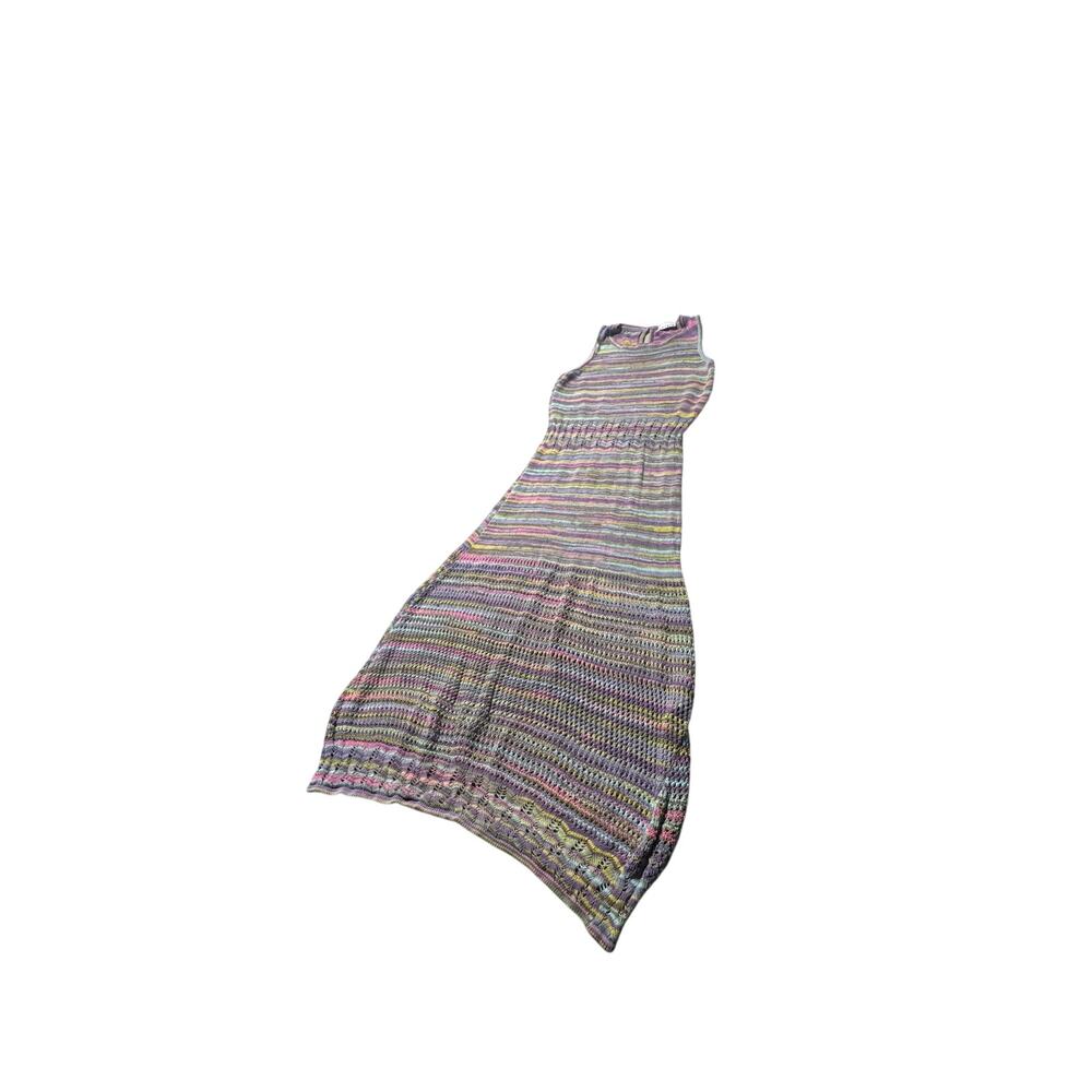 Sfizio Maxi Dress Womens 6 Multicolor Striped Crochet Knit Sleeveless Italy Made - Picture 5 of 16